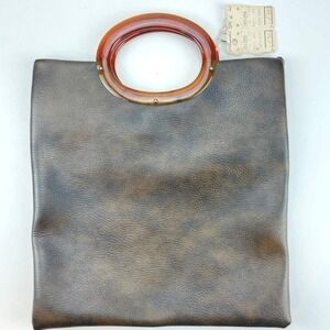 NEW Vintage 70s Vegan Leather Bakelite Handle Purse 11x12 Rockabilly Deadstock‎